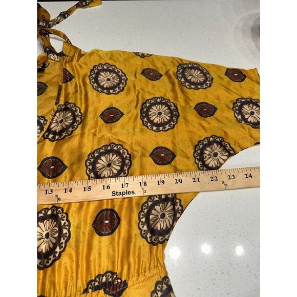NISSA Women’s A line Printed Dress Silk Blend Scarf Collar yellow US Sz 2 classy - Picture 6 of 13